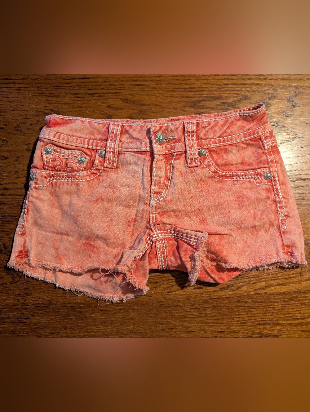 Rock Revival JackLyn Red Acid Wash Denim Cutoff Shorts Size 27
